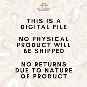 Puede incluir: Un aviso de descarga de archivo digital con un fondo de m&aacute;rmol blanco y melocot&oacute;n. El texto dice "Este es un archivo digital. No se enviar&aacute; ning&uacute;n producto f&iacute;sico. No hay devoluciones debido a la naturaleza del producto."
