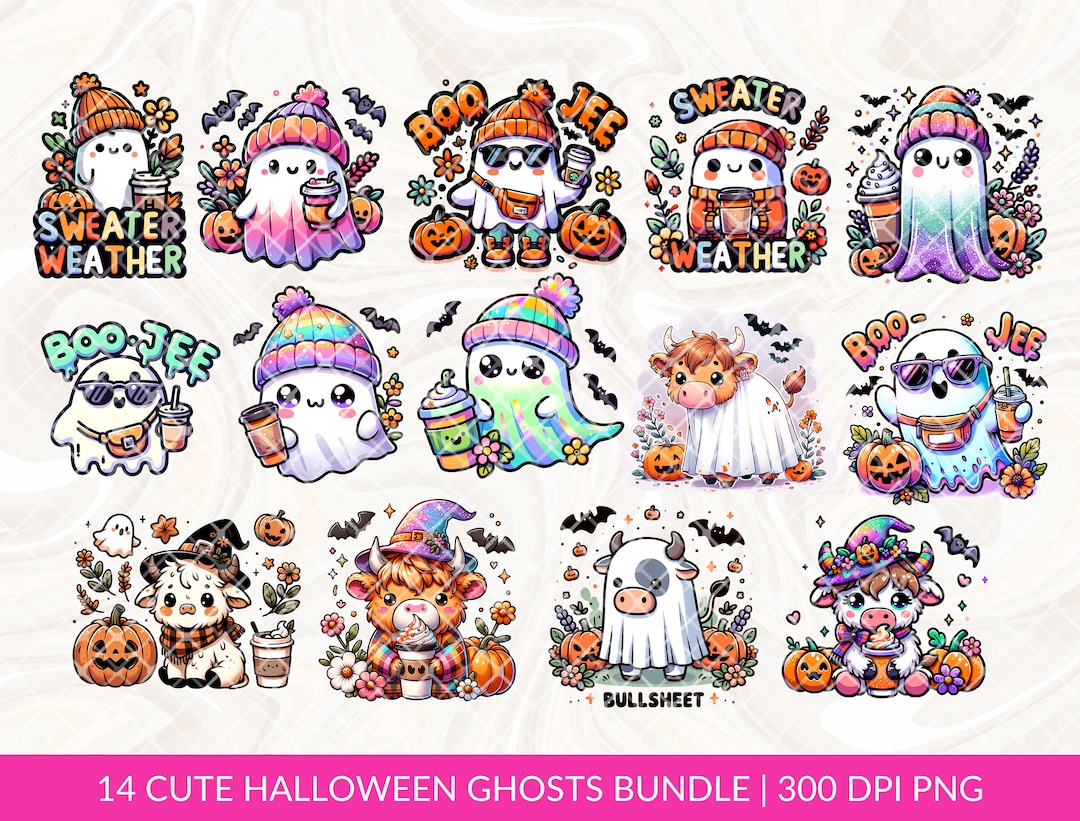 Retro Kawaii Fall Bundle PNG, Halloween Cute Ghost Png Bundle, Pumpkin ...