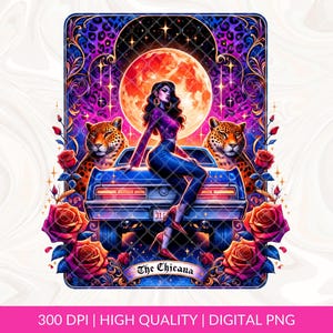 A carta de tarô Chicana PNG, design engraçado de sublimação Mexicana, caneca espanhola Loteria Chingona Latina Chola camiseta PNG, download digital