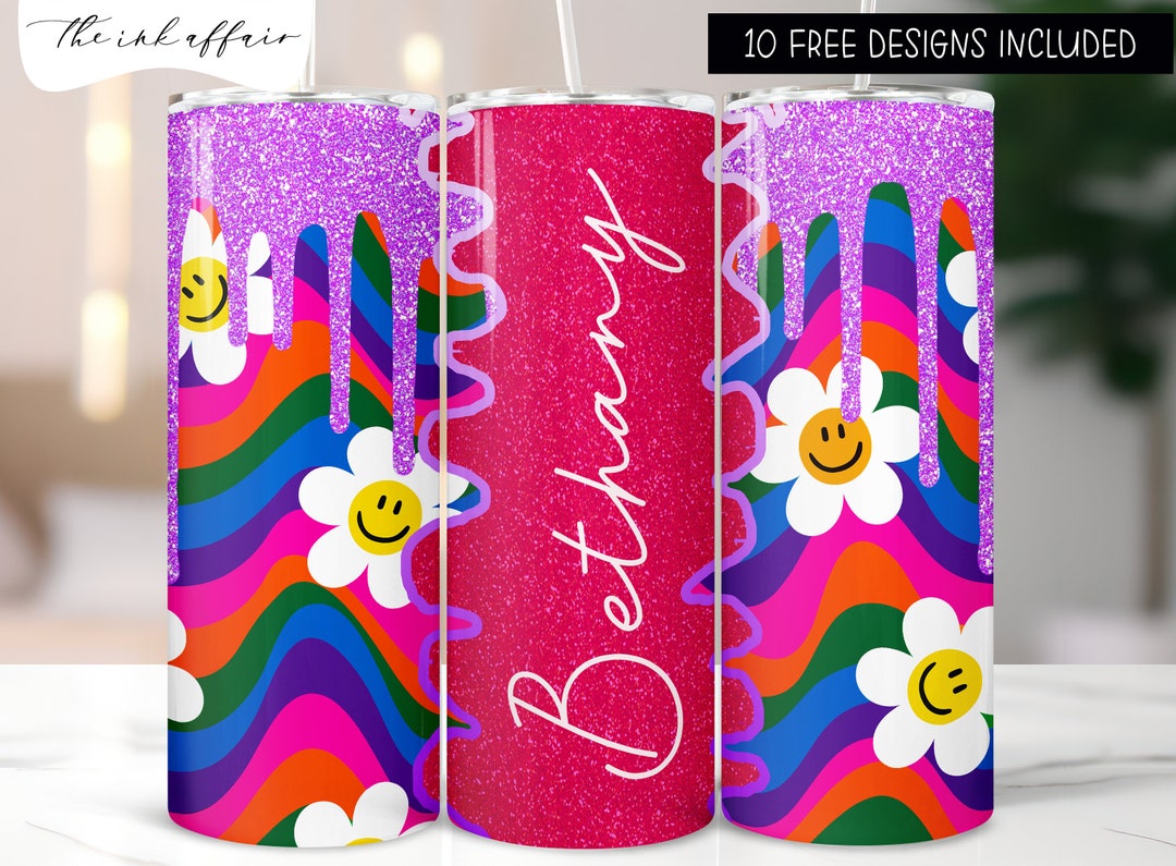 Add Your Name Retro Pattern 20 Oz Sublimation Design Skinny Tumbler ...
