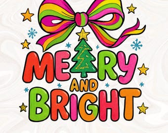 Merry and bright PNG, Preppy Merry Christmas Png, Glitter Christmas Shirt Png, Christmas Coquette Sublimation Png, Xmas png, Christmas Tree