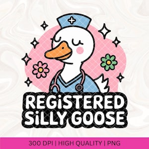 Registrierte Dumme Gans PNG, lustige Krankenschwester Gans Clipart, Sublimationsdesign Download, medizinischer Humor für Hemden, Tassen, Aufkleber und Geschenke, RN PNG