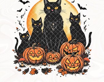 Black Cat Pumpkin Png, Ghosts Cat Png, Retro halloween Png, Gothic Png, Black Cat Png, Fall Png, Halloween Cat Mama Shirt, Autumn Png