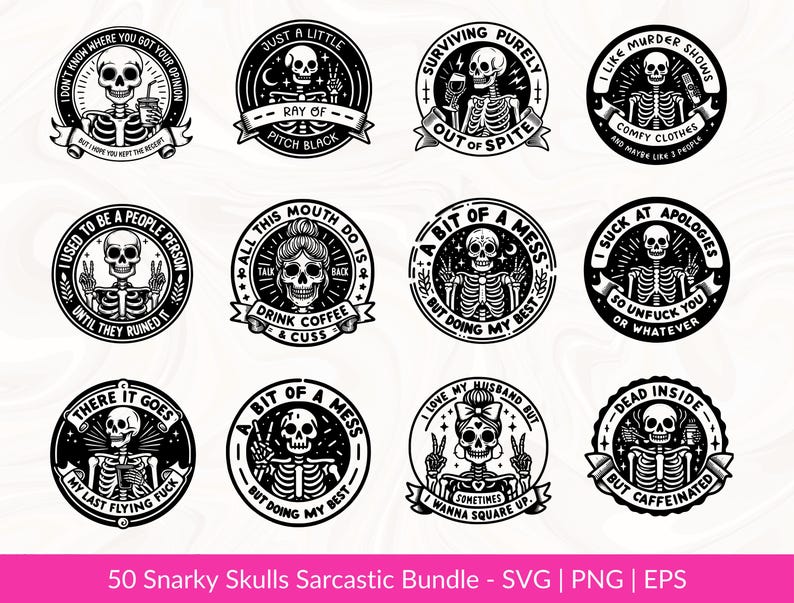 Snarky Skulls Bundle 50 Designs SVG Bundle, Adult Humor svg, Sarcastic Bundle svg, Funny skeleton Bundle svg, Coffee, Sassy Sublimation PNG image 3