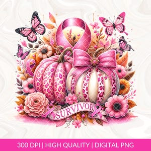 Pink Pumpkin Ribbon Awareness Breast Cancer Survivor Tumbler Wrap 20 oz Skinny Tumbler Sublimation Design Digital Download PNG Instant, DTF