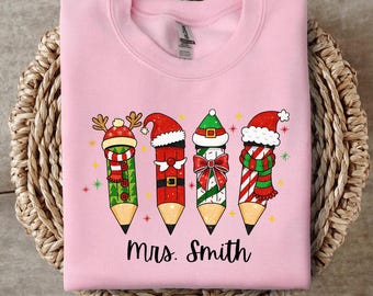 Matite di Natale Png, Insegnante Preppy di Natale png, Matita di Natale personalizzata per insegnante Png, Regali di Natale per insegnanti, Matita di Babbo Natale per insegnante Png