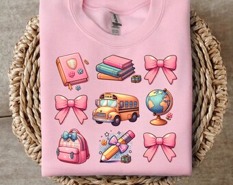 Back to School Coquette PNG Digital Design Download, School bus Png, Books png, Globe png, Flowers png, School girl png, Teacher gift DTF