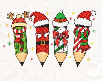 Matite di Natale Png, Insegnante Preppy di Natale png, Matita di Natale personalizzata per insegnante Png, Regali di Natale per insegnanti, Matita di Babbo Natale per insegnante Png