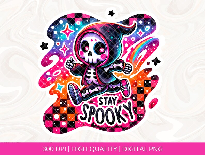 Stay Spooky PNG, Cute Halloween Clipart, Spooky Skeleton Sublimation Design, Dancing Grim Reaper Graveyard DTF Transfer Design, Tumbler Wrap