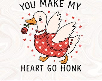 Funny Valentine Goose PNG, Pink Coquette Valentine Shirt Design, You Make My Heart Go Honk Sublimation, XoXo Be Mine Digital Download