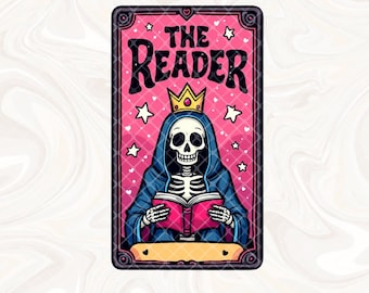 Carta del Tarot del Lector PNG, Diseño de Sublimación de Lectura de Esqueleto, Diseño de Camiseta de Bibliotecario Amante de los Libros Brujos Booktrovert PNG, Smut Booktok PNG