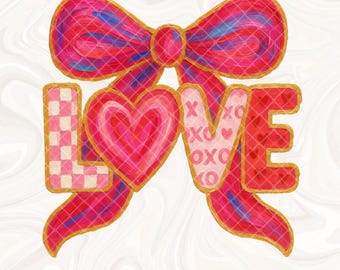 Valentine's Day love PNG, Preppy Coquette Valentine PNG Valentine Bow, Digital Download Pink Red Sublimation Design, XOXO Png