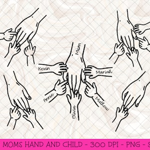 1-5 Hands Mom and Child SVG PNG Bundle, Plik cyfrowy na Dzień Matki, Niestandardowe imię Ręka trzymająca imiona dzieci Svg, Prezent Najlepsza mama Babcia w historii PNG