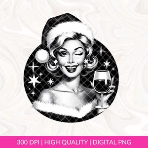 Ama de casa retro con vino navideño PNG, diseño de camiseta divertida retro con alegría navideña, Navidad vintage retro PNG, divertido retro atrevido PNG