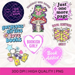 Boklig tjej PNG-paket, bokliga citat, ordspråk, sublimering, bokälskare, clipart, söt boklig klistermärke, rolig kokett, boklig tjejig rosa png bild 2