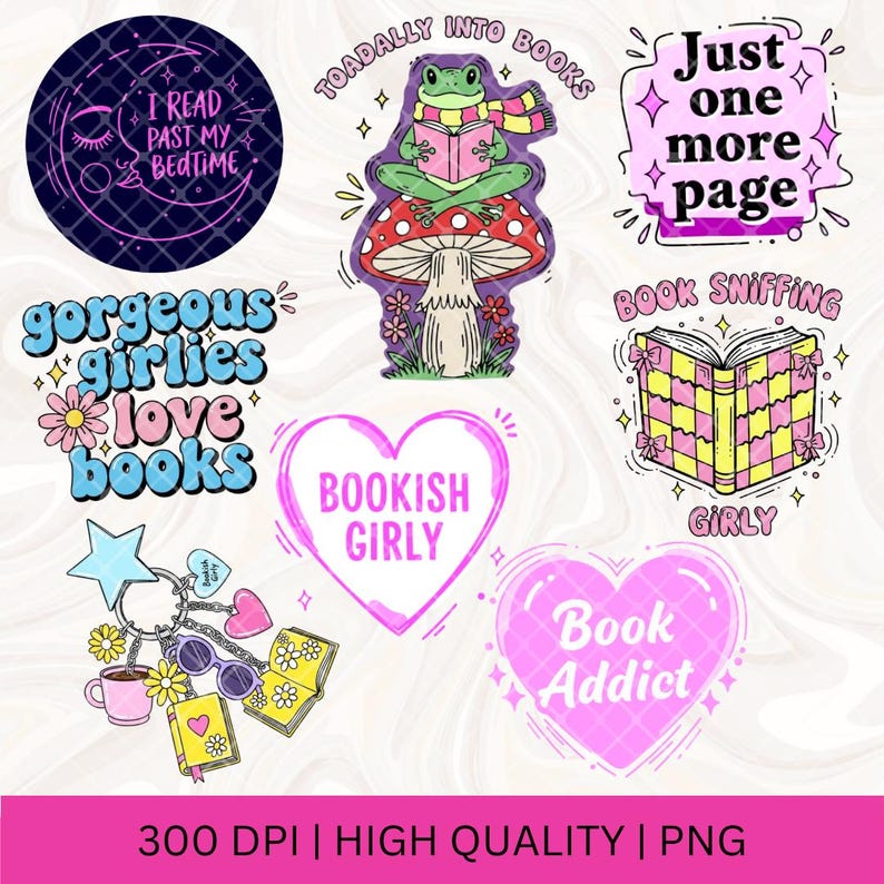 Boklig tjej PNG-paket, bokliga citat, ordspråk, sublimering, bokälskare, clipart, söt boklig klistermärke, rolig kokett, boklig tjejig rosa png bild 2