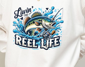 Jumping Crappie Fish Sublimation PNG, Livin the Reel Life PNG, Bass Fishing Sublimation Design, Bass T-Shirts, Gone Fishing Fisherman PNG