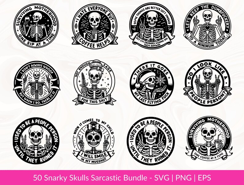 Snarky Skulls Bundle 50 Designs SVG Bundle, Adult Humor svg, Sarcastic Bundle svg, Funny skeleton Bundle svg, Coffee, Sassy Sublimation PNG image 6