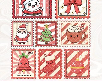 Paquete de sellos navideños PNG de estilo preppy, sellos navideños PNG extravagantes, diseño de camiseta navideña retro, PNG festivo retro para camisetas, PNG de moda