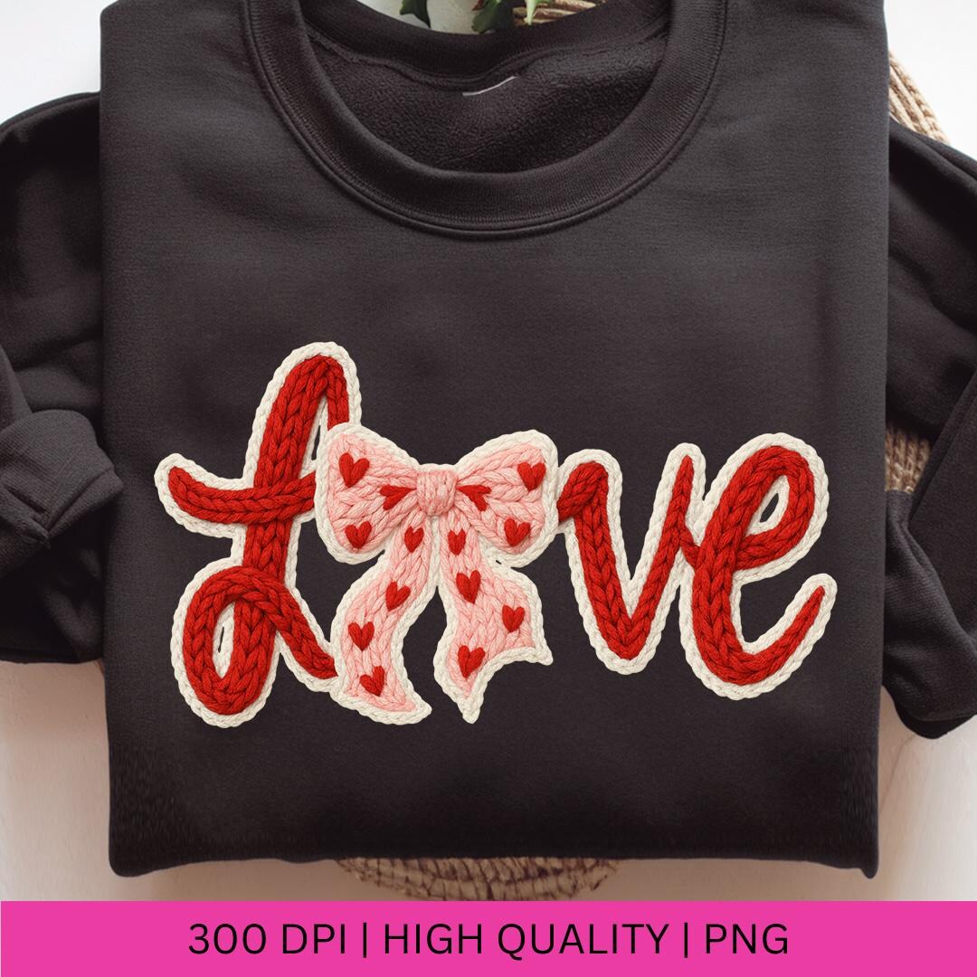Valentine's Day Love PNG, Faux Knitted Yarn Texture Valentine PNG ...