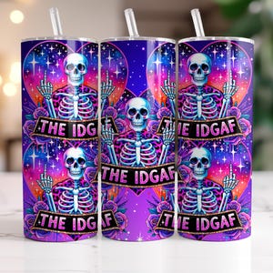 Cartas de Tarô Sarcásticas Tumbler Wrap, Sweary IDGAF Skeleton 20oz Skinny Straight Tumbler Wrap Design de Sublimação, Tumbler Engraçado PNG Download