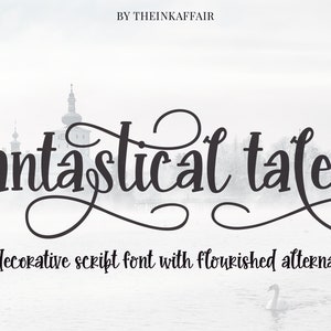 Fantastical tales, decorative script font, Handlettered Font, Calligraphy Font, Whimsical Font, swirly curly font, holiday font, winter font