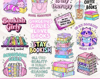 Bookish Girlie PNG Bundle, Bookish Quotes Sayings Sublimation Book Lover Clipart Cute Bookish Sticker Funny Coquette, Bookish Girly Pink png
