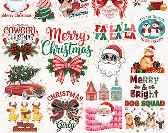 Paquete navideño retro PNG, Feliz Navidad PNG, Navidad femenina PNG, Navidad occidental PNG, Papá Noel PNG, Sublimación de camisetas de moda PNG