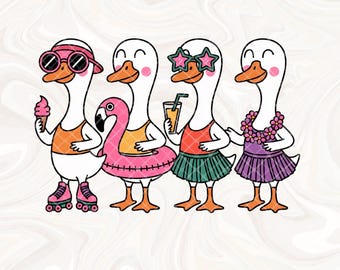 Just A Silly Goose Summer PNG, Trending Goose Design Digital Download, Cute Retro Goose Family, Funny Goose Png, Beach Vacation Goose Family