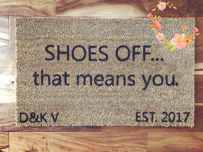 Custom Family Door Mat, SHOES OFF, Wedding gift, Housewarming gift, Home Decor Welcome Mat, Personalized image 2