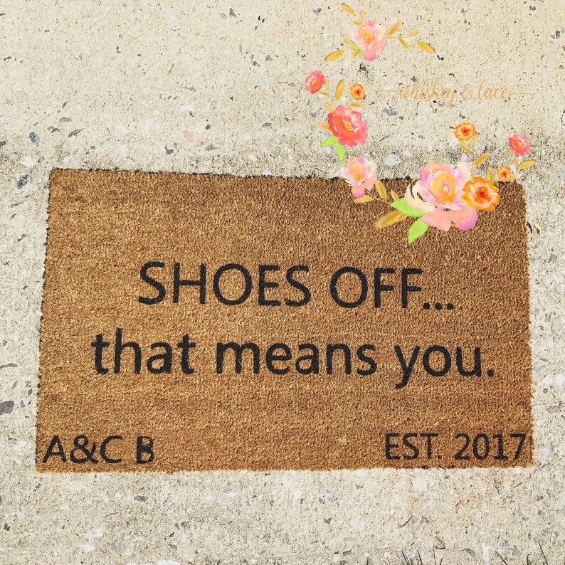 Custom Family Door Mat, SHOES OFF, Wedding gift, Housewarming gift, Home Decor Welcome Mat, Personalized image 1