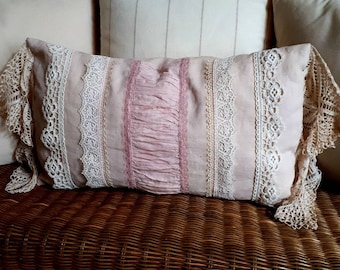 Old lace cushion cover, romantic cushion, shabby decorative cushion