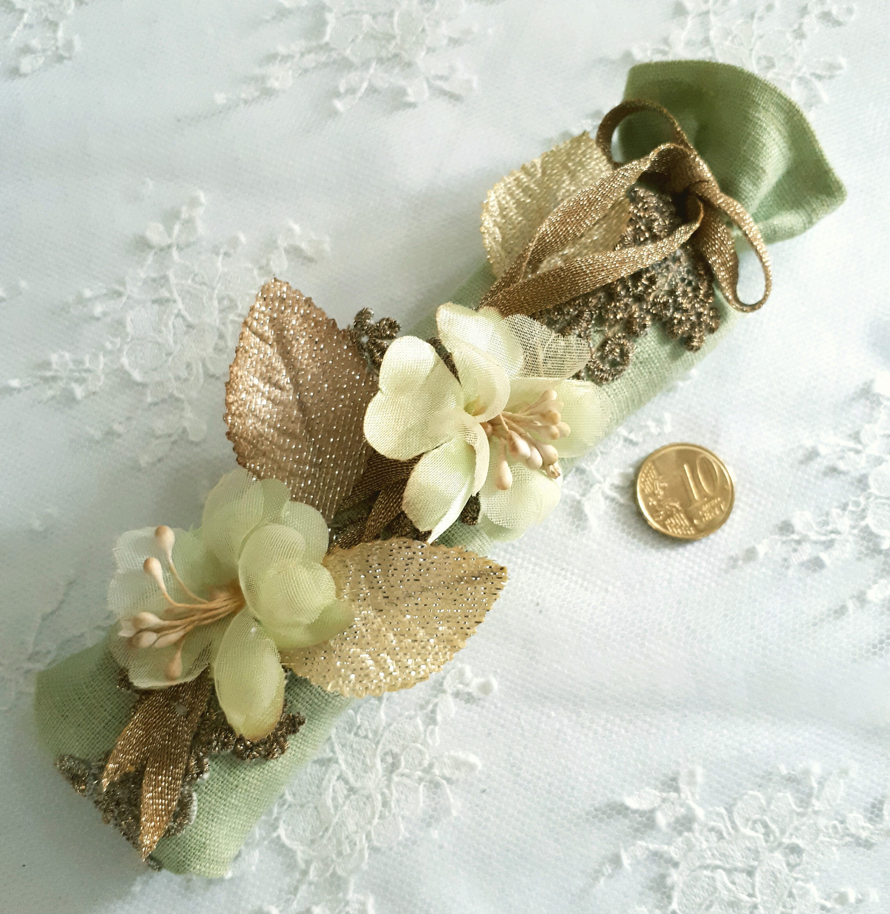 Sachet Décoratif Romantique, Petite Déco Shabby Chic, Décoration Ton Vert, Sachet Fleurs Shabby