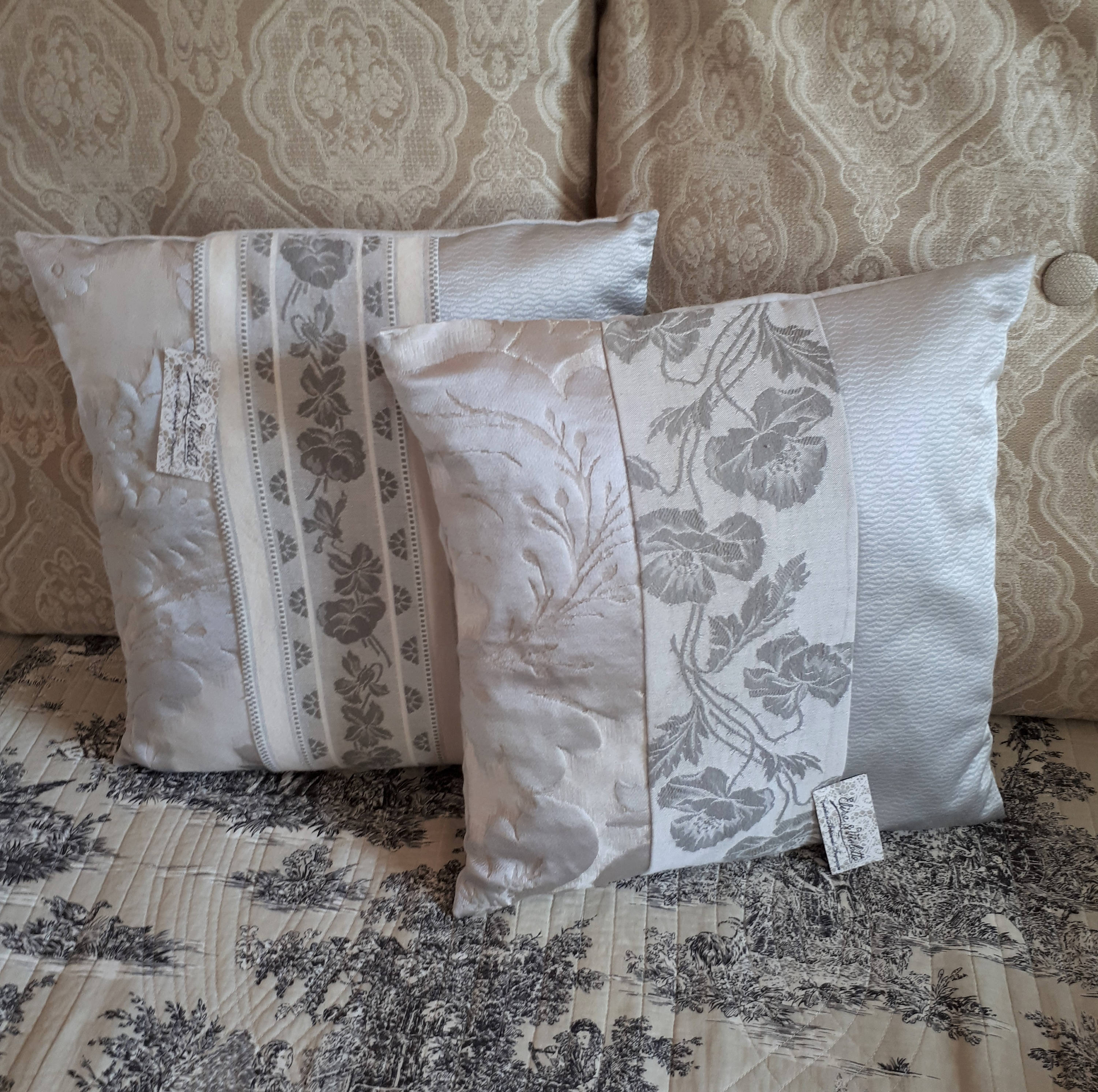 Paire Taie d'oreiller Shabby, Lot de 2 Housses Coussin Romantique, Tissus Français Créateur + Tissu 