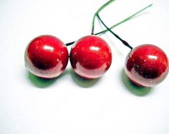 24 x RED PLASTER HOLLY BERRIES 6mm DOUBLE ENDED WIRED STEMS CHRISTMAS CRAFT