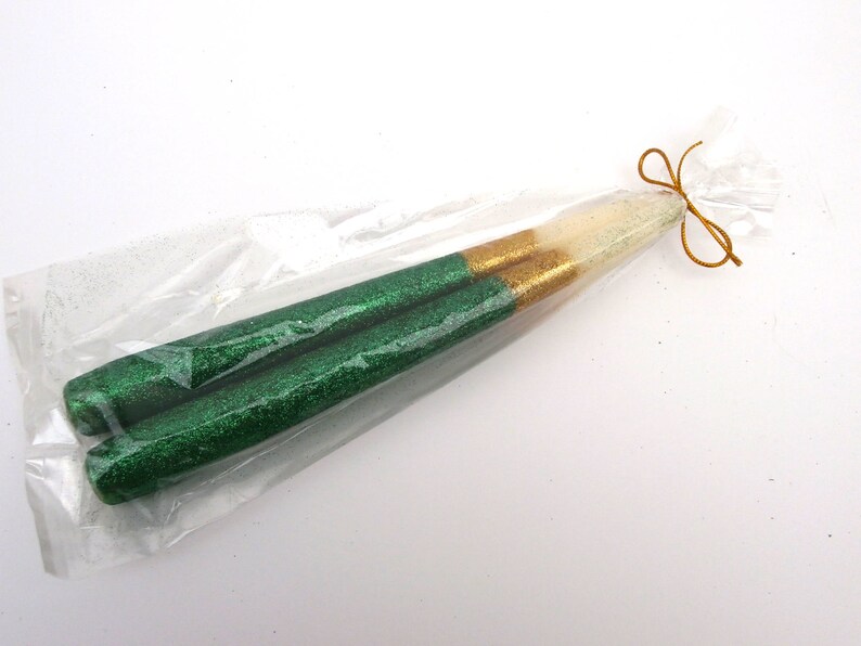 2 x Green Glitter Non Drip Dinner Candles Tapered Candles Etsy
