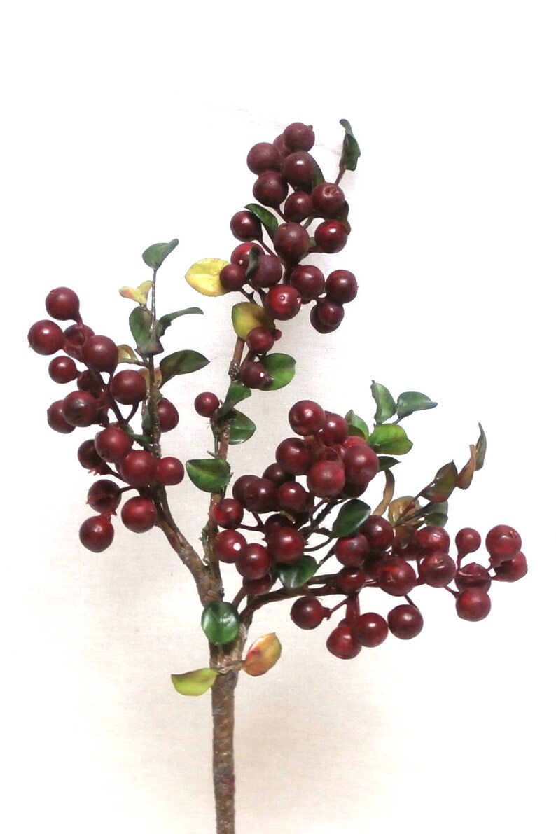 Burgundy Berry Branch Berry Twig Artificial Berries Silk Etsy