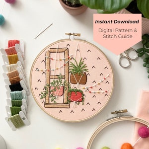 Plant Party Embroidery Pattern - Instant Digital Download - PDF Embroidery Pattern and Stitch Guide