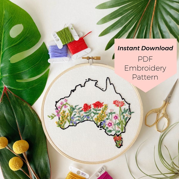 Australia Native Flowers Embroidery Pattern - Instant Digital Download - PDF Embroidery Pattern and Stitch Guide