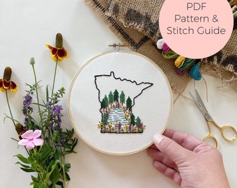 Minnesota State Embroidery Pattern - Instant Digital Download -PDF Embroidery Pattern and Stitch Guide