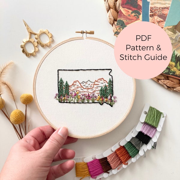 South Dakota State Embroidery Pattern - Instant Digital Download -PDF Embroidery Pattern and Stitch Guide