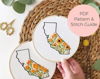 California State Embroidery Pattern and Stitch Guide - Digital PDF Instant Download