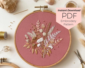 Dried Florals Embroidery Pattern - Instant Digital Download - PDF Embroidery Pattern and Stitch Guide