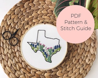 Modèle de broderie et guide de point de l'État du Texas - Téléchargement instantané au format PDF