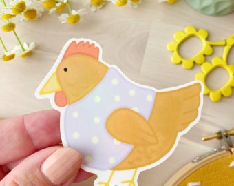Chicken in a Lavender Polka Dot Sweater Vinyl Sticker