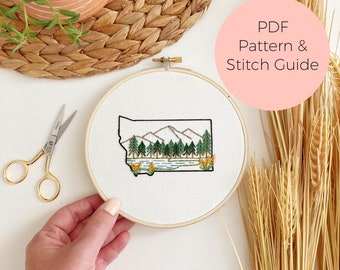 Montana State Embroidery Pattern - Instant Digital Download -PDF Embroidery Pattern and Stitch Guide