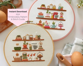 Petit motif de broderie de cuisine - Téléchargement numérique instantané - 2 motifs de broderie PDF et guides de points