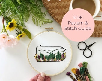 Pennsylvania State Embroidery Pattern - Instant Digital Download -PDF Embroidery Pattern and Stitch Guide