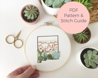 New Mexico State Embroidery Pattern - Instant Digital Download -PDF Embroidery Pattern and Stitch Guide