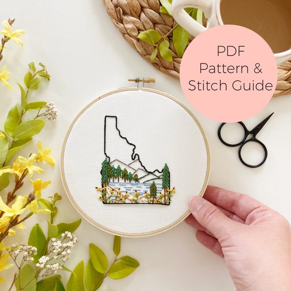 Idaho State Embroidery Pattern - Instant Digital Download -PDF Embroidery Pattern and Stitch Guide